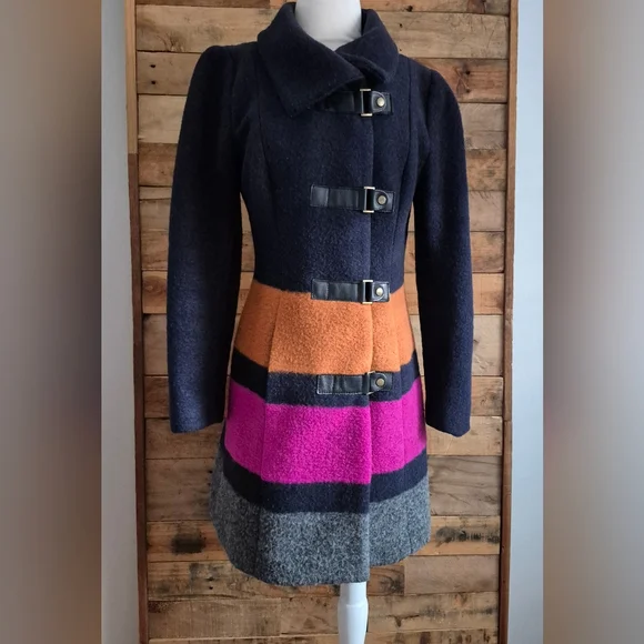 Plenty By Tracy Reese Dusken Wool Funnel Neck Coat Anthropologie Colorblock Sz M - Picture 9 of 16
